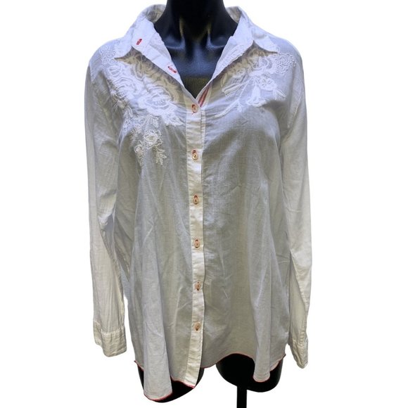 3 J Workshop Tops - *3 J Workshop White Button Down Embroidered Large